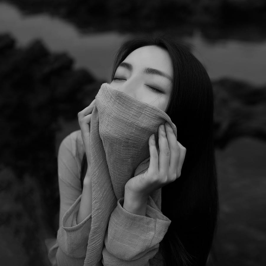 Monochrome Veiled Close-up Portrait